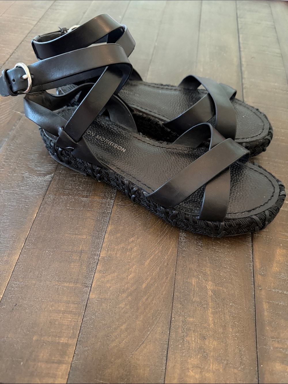 Sigerson Morrison Jacky Black Leather Espadrille Platform Sandals